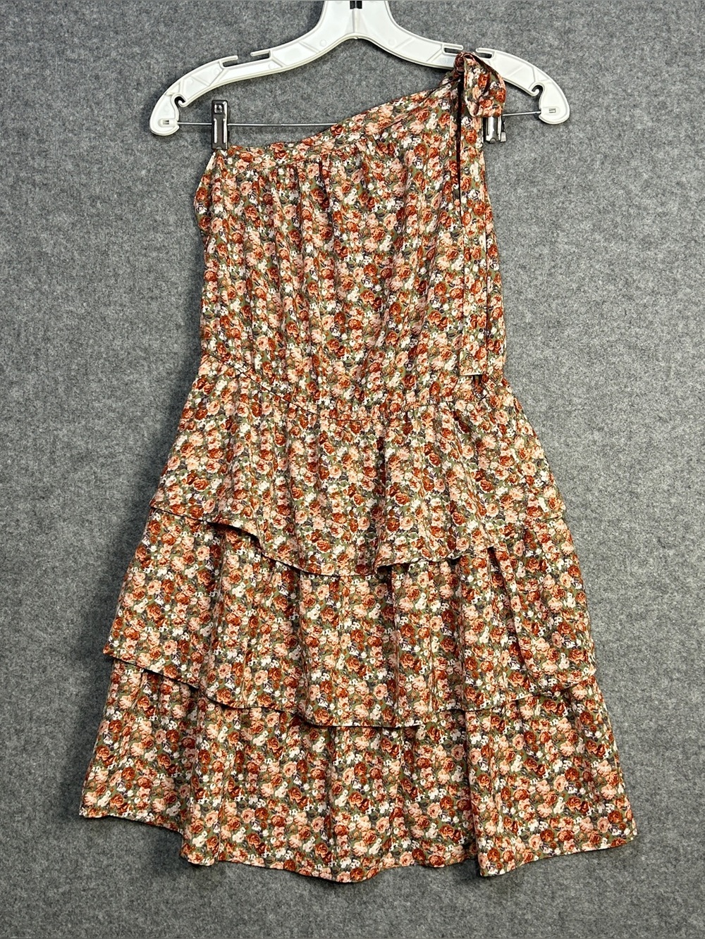 Pretty Garden SZ M One-Shoulder Tiered Floral Mini Dress Flowy Boho Cottagecore